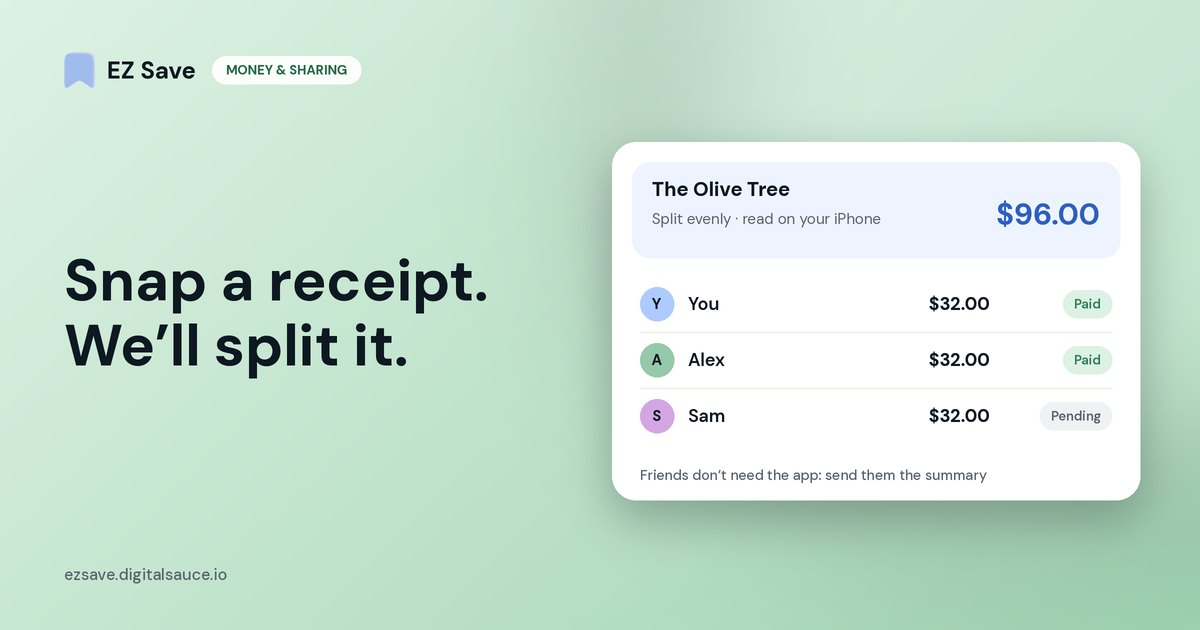 Snap a receipt. We'll split it.: an example bill split